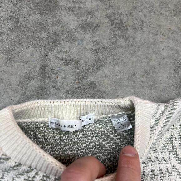 vintage grey and white squared made in usa cotton knit sweater size large - Picture 3 of 4